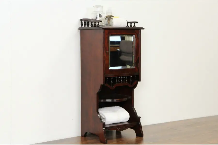 Photo of Music Cabinet, 1900 Antique, Beveled Mirror & Gallery, Nice for Bath