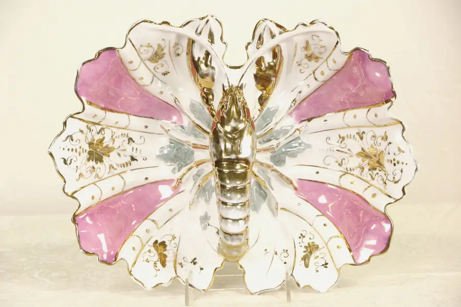 Photo of Lobster Serving Dish, 1860's Old Paris Hand Painted & Gold Porcelain