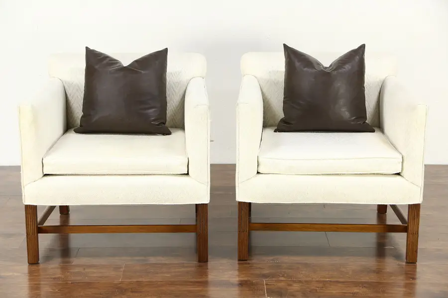 Photo of Pair Kittinger Signed Vintage Chairs with Arms, Original Upholstery