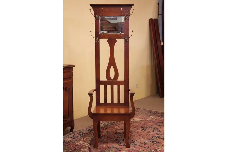 Photo of Arts & Crafts Mission Oak Antique Hall Stand & Bench