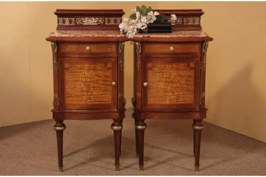 Photo of Pair of French Marble Top Bedside Tables Nightstands