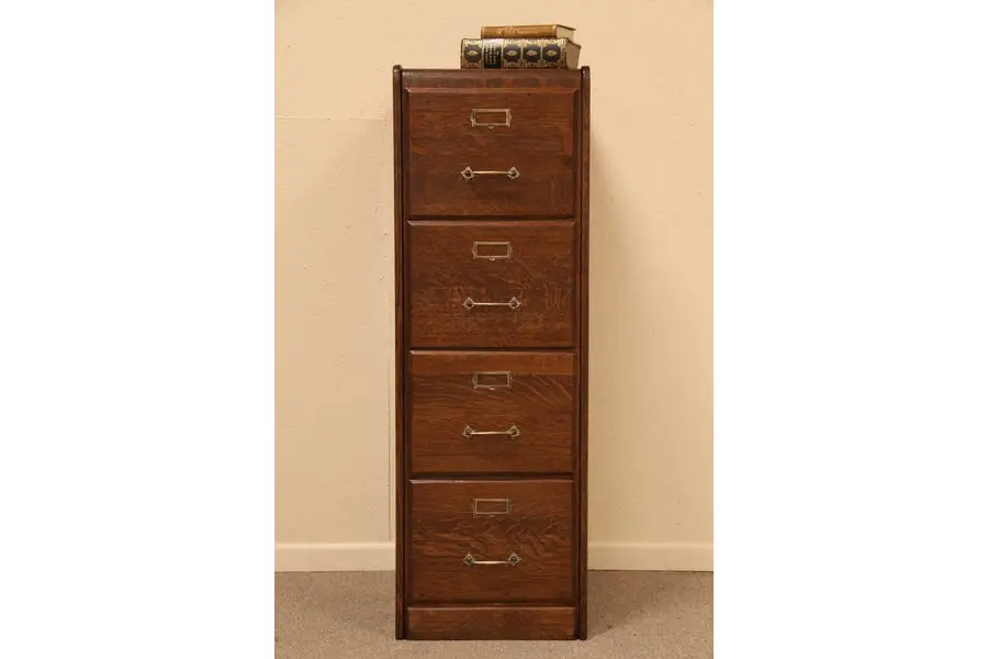 Photo of Oak 4 Drawer Antique 1910 File Cabinet