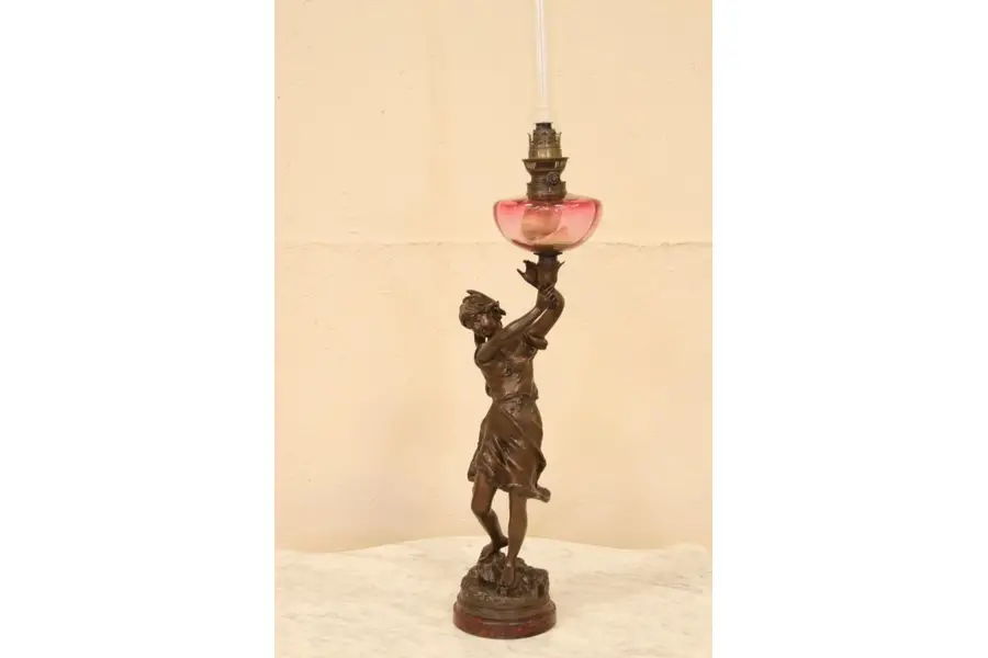 Photo of E Rousseau Sculpture Oil Cranberry Newel Lamp