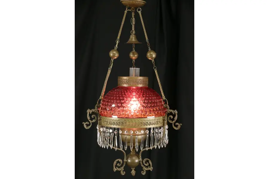 Photo of Victorian Style Hanging Cranberry Glass Shade Lamp or Ceiling Fixture