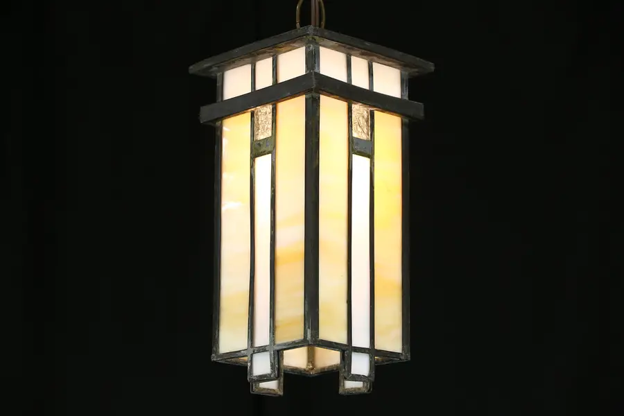 Photo of Arts & Crafts Mission 1905 Craftsman Leaded Stained Glass Ceiling Light Fixture