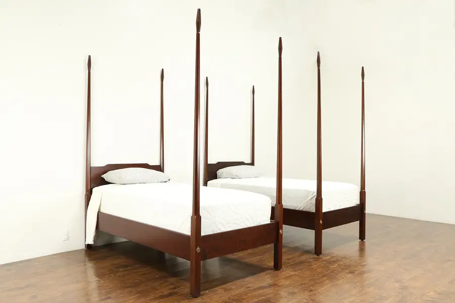 Photo of Pair of Twin Shaker Style Vintage Mahogany Poster Beds