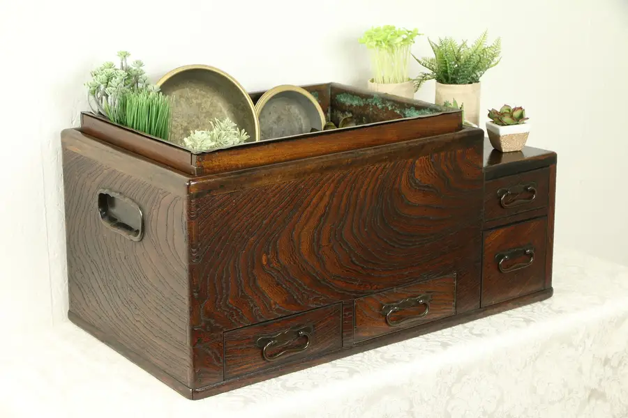 Photo of Japanese 1900's Antique Elm Hibachi Brazier, Copper Lined, Coffee Table