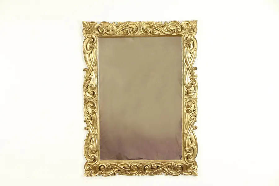 Photo of Hand Carved Italian Gold Antique 1920 Hall Mirror