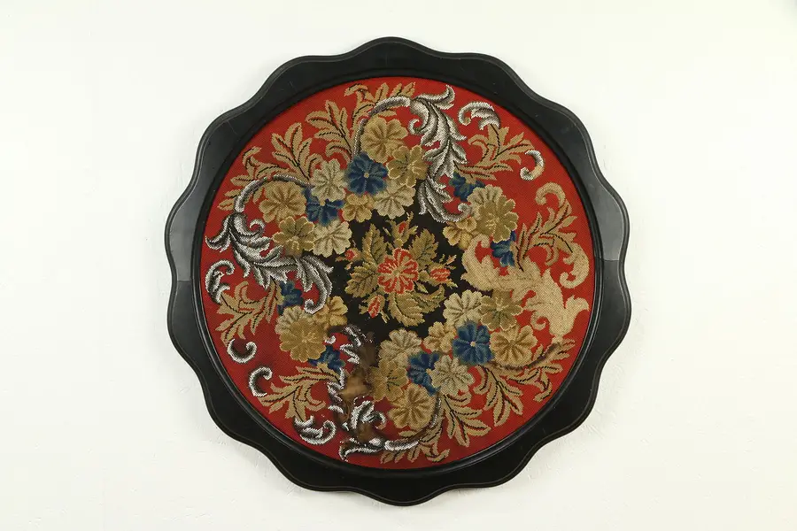 Photo of Victorian Needlepoint Antique Framed Tabletop Panel, Glass Bead Work