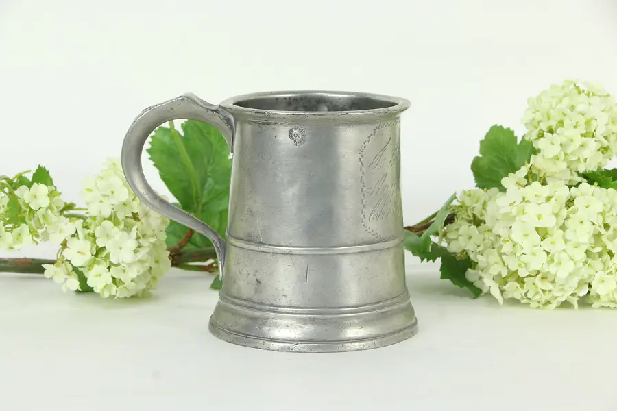 Photo of Victorian Antique English Pewter Pint Mug or Tankard Pizzey Cheltenham B7