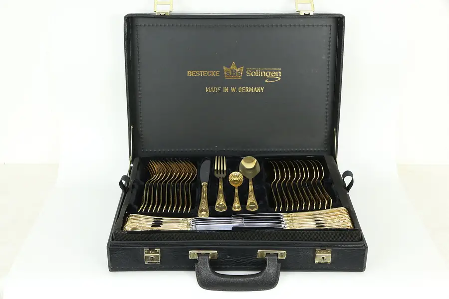Photo of Set of Bestecke Solingen 24K Gold Plated Flatware for 12, Serving Pieces