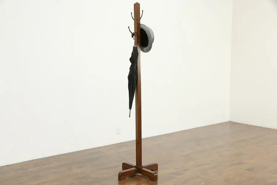 Photo of Arts & Crafts Mission Oak Antique Craftsman Coat & Hat Rack, Koepke