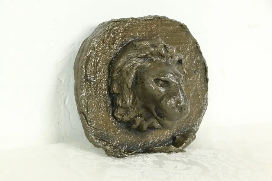 Photo of Bronze Vintage Lion Head Plaque or Sculpture, Signed?