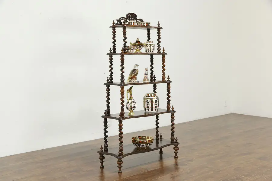 Photo of Victorian Antique English Solid Rosewood Etagere Curio Bookshelf