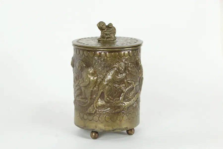 Photo of Monkey Design Antique Hand Hammered Brass Cigar Humidor Cannister