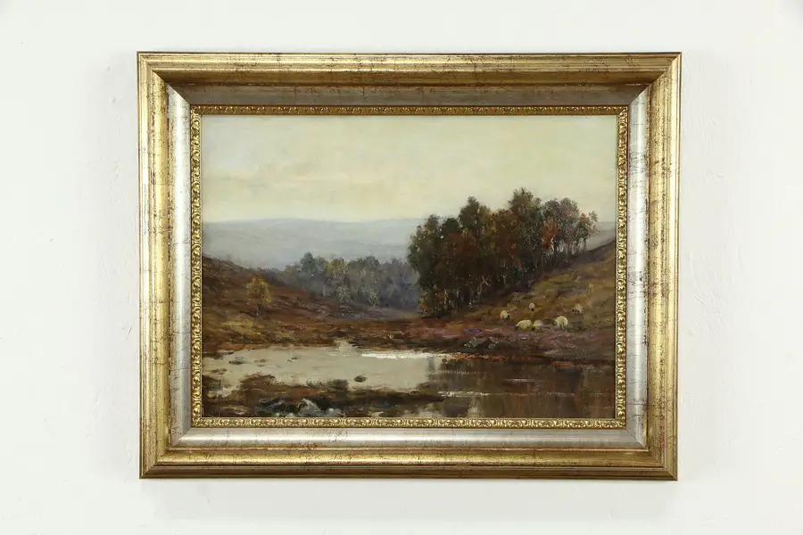 Photo of Grazing by the Loch, Original Oil Painting, Signed Robert Allen, 25.5"