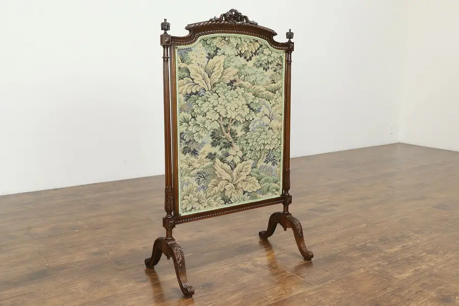 Photo of French Louis XVI Style Antique Walnut Fireplace Screen, Tapestry