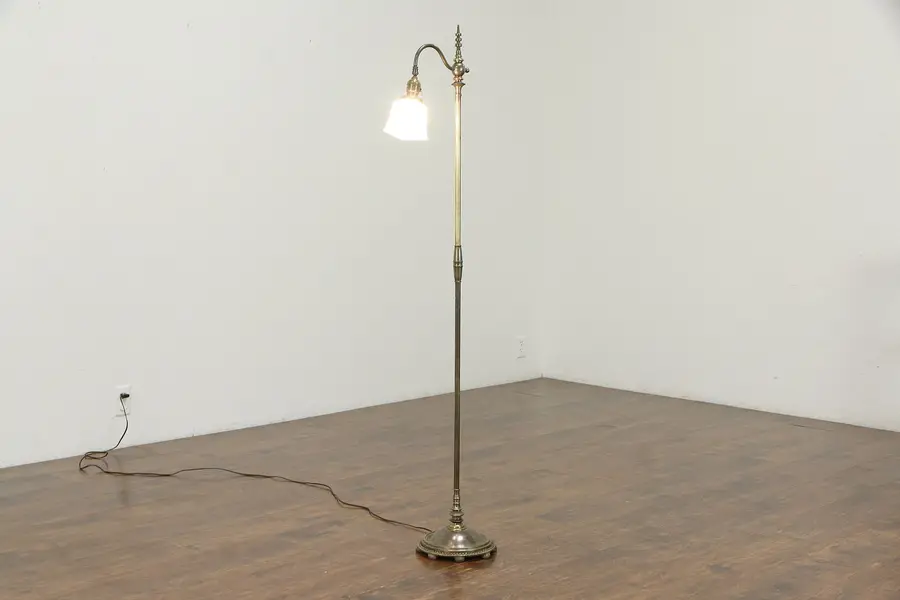 Photo of Rembrandt Brass Antique Bridge Floor Reading Lamp, Swivel Etched Shade