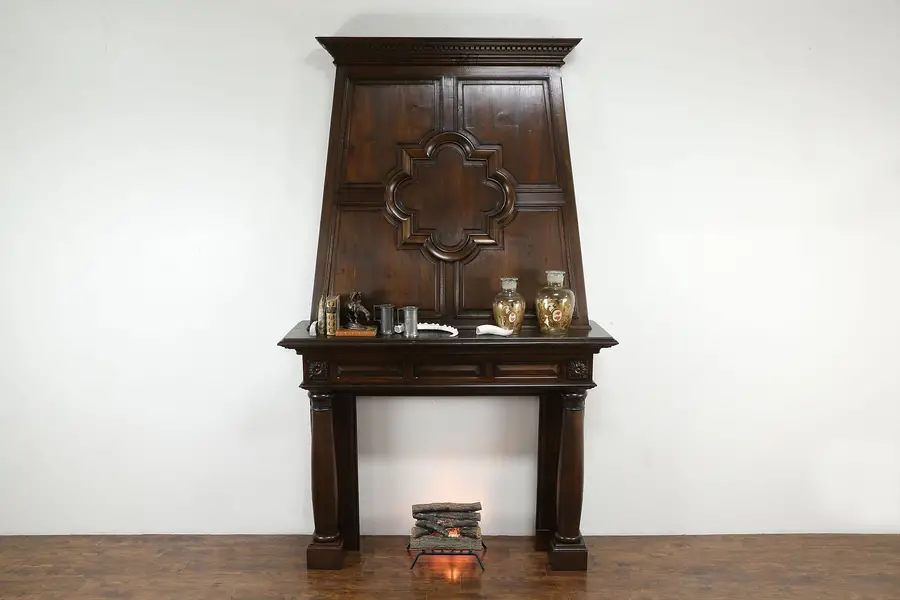 Photo of Monumental Fireplace 12' Antique French Oak Farmhouse Salvage Mantel