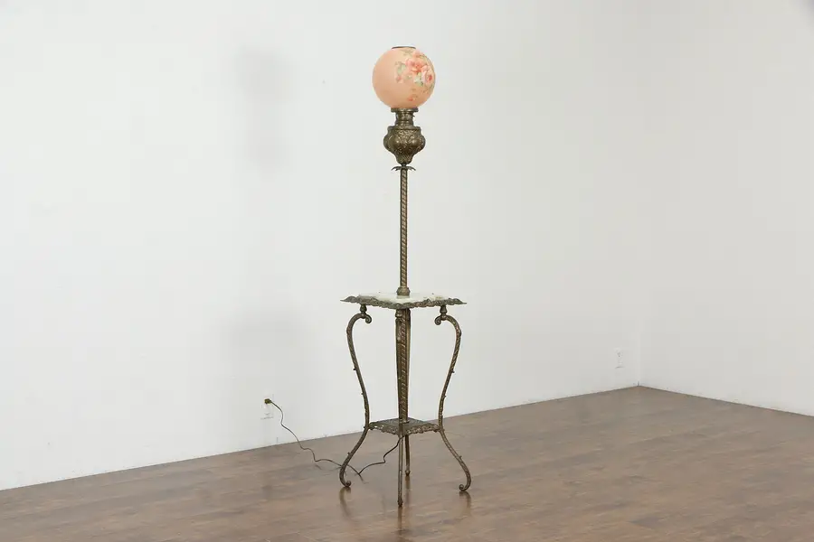 Photo of Victorian Antique Piano or Organ Oil Lamp, Glass Globe, Electrified, B&H