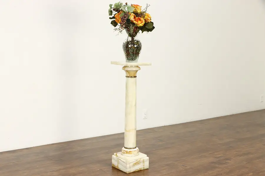 Photo of Onyx Antique Sculpture Pedestal or Plant Stand, Bronze Mounts, Swivel Top