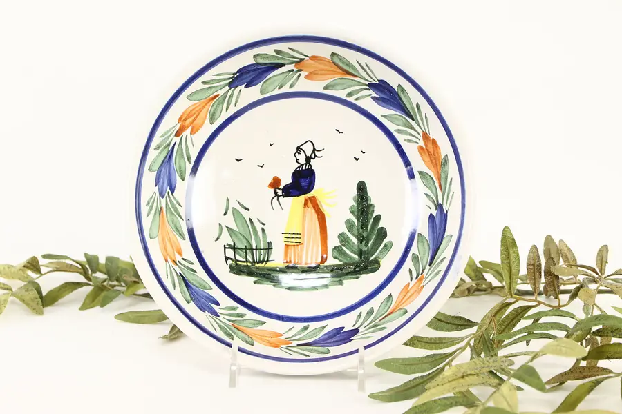 Photo of HB Quimper Signed 7 1/2" Plate, Hand Painted Brittany, France