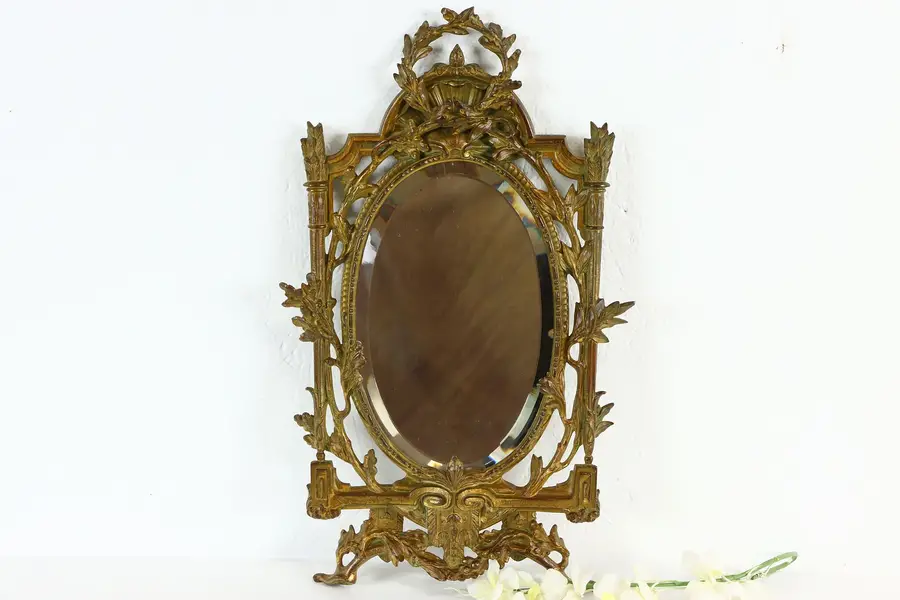 Photo of Victorian Antique Bronzed Mirror, Oval Beveled Glass