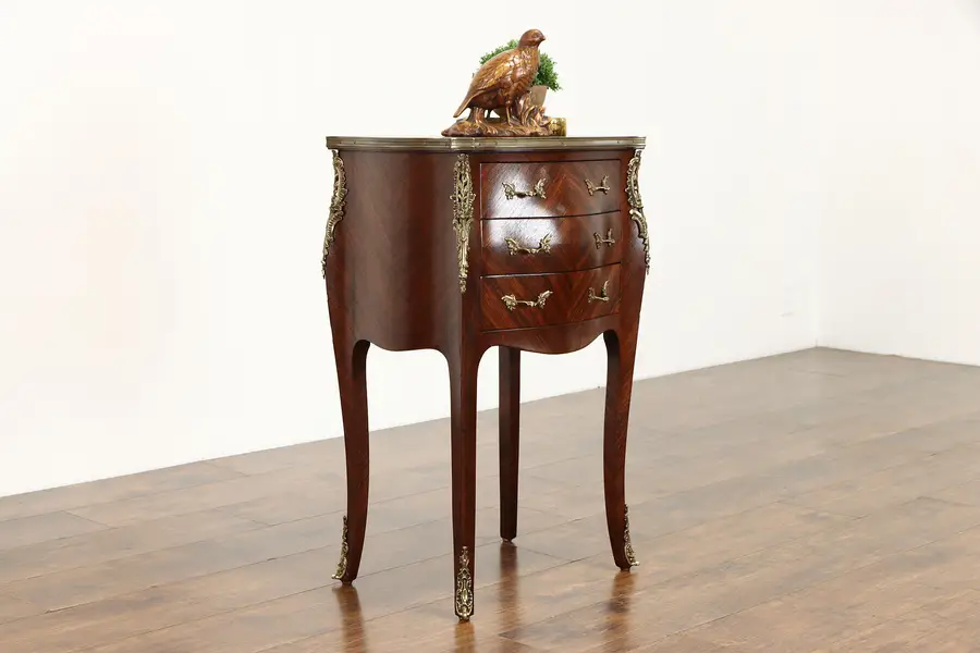Photo of French Rosewood & Brass Vintage Bombe Nightstand, End Table, Chest