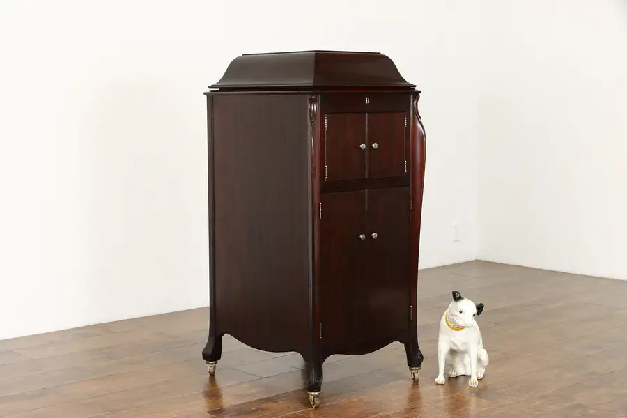Photo of Victor Mahogany Antique Victrola Record Player Phonograph VV-XI & Records