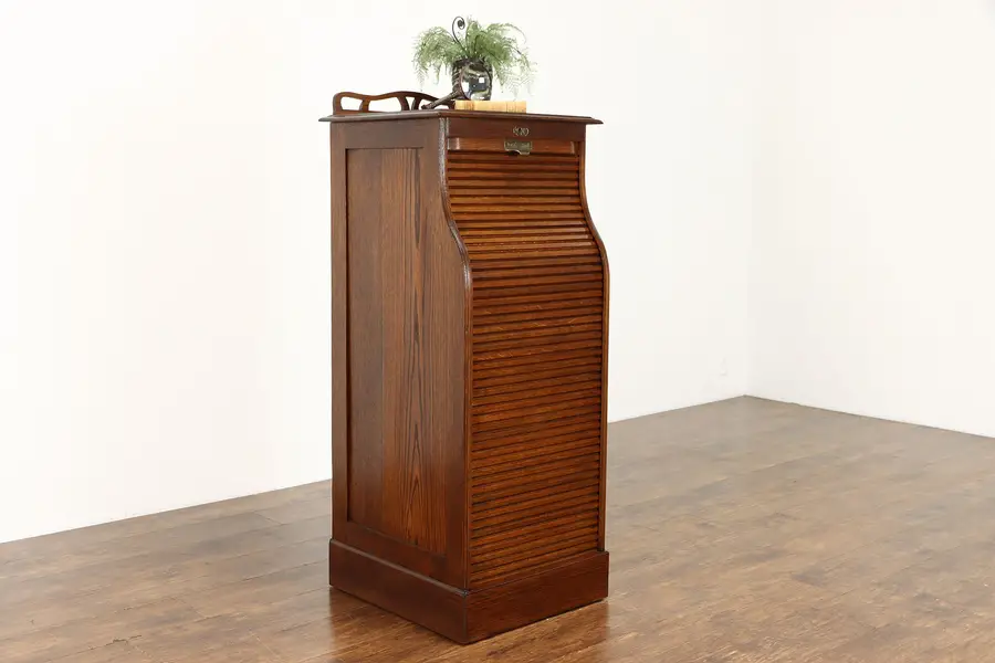 Photo of Mission Oak Antique Arts & Crafts File or Collector Cabinet, Roll Top