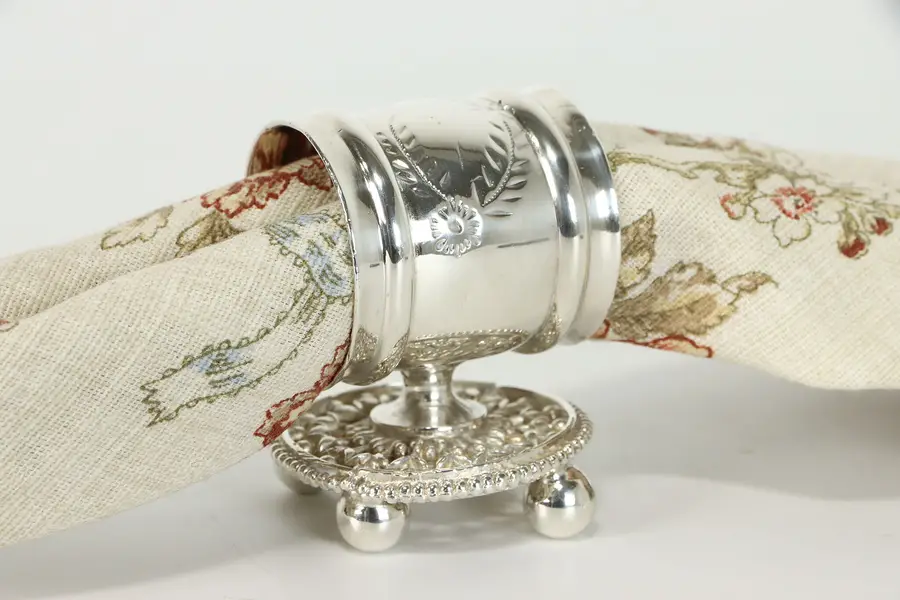 Photo of Victorian Antique Silverplate Napkin Ring with Engraved Floral Designs