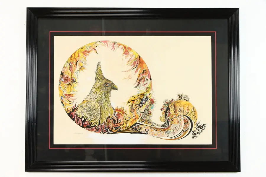 Photo of Phoenix Original Vintage Ink & Watercolor Painting, 1973 Treadway 39"