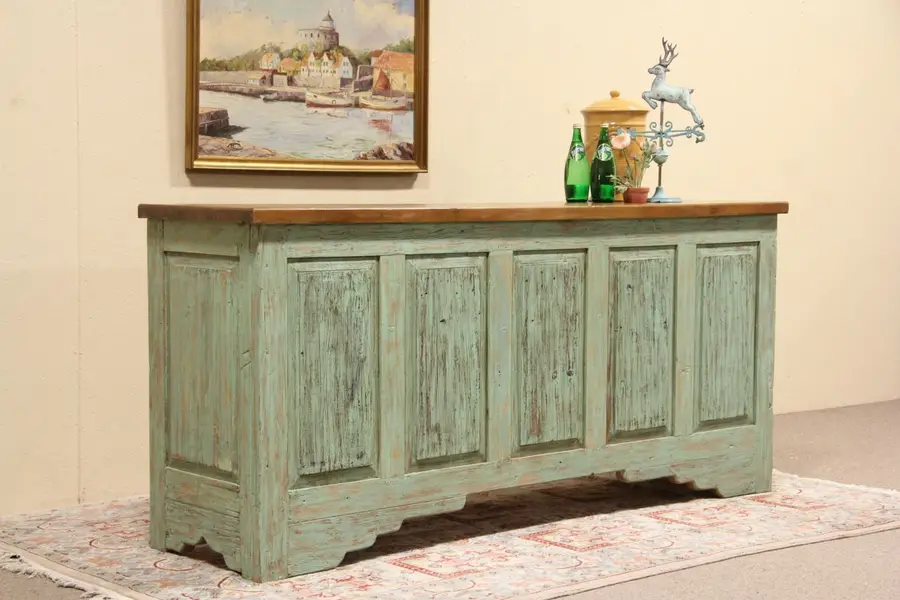 Photo of Country Pine Store Counter Kitchen Island, Scraped Paint