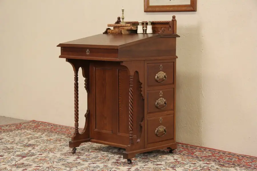 Photo of Oak Antique 1880's Ship Captain or Davenport Desk