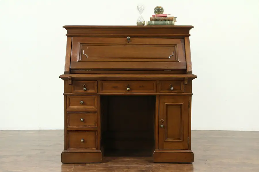Photo of Victorian Antique 1860's Walnut Library Desk or Dropfront Secretary