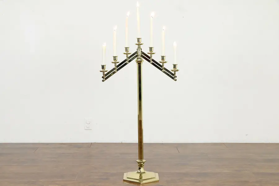 Photo of Brass 7 Light Adjustable Angle & Height Candelabra, signed Rostand