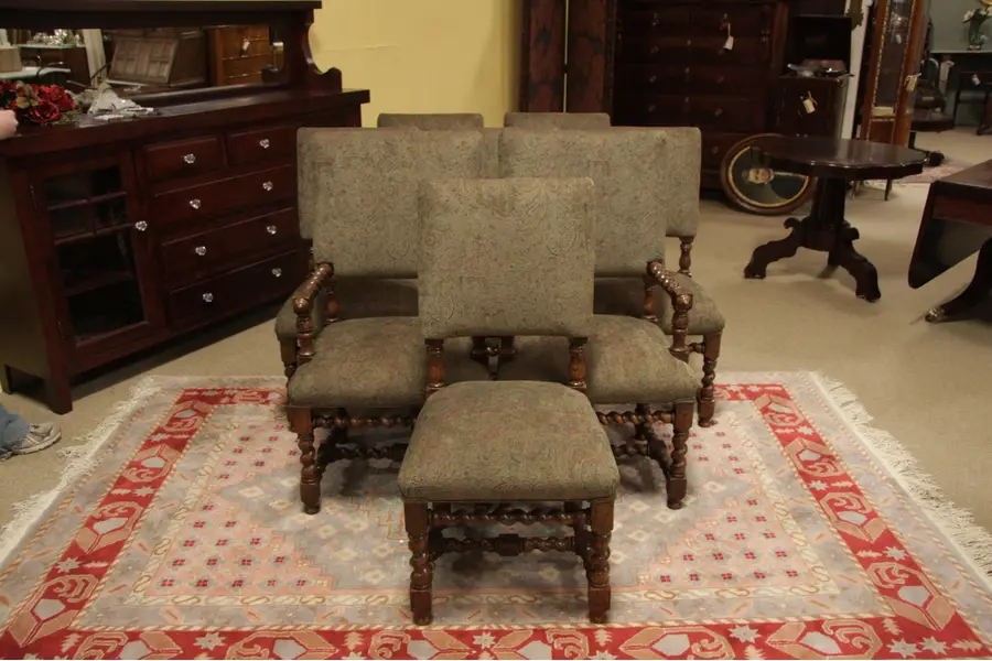 Photo of Set of 8 Henredon Oak Rope Twist Arm Chairs