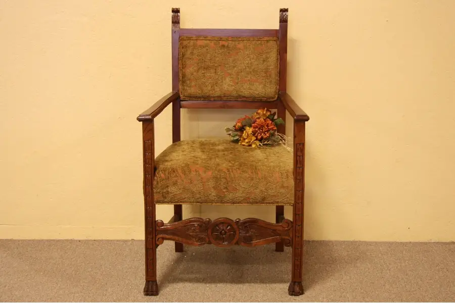 Photo of Carved Walnut Antique Armchair, Pawfeet