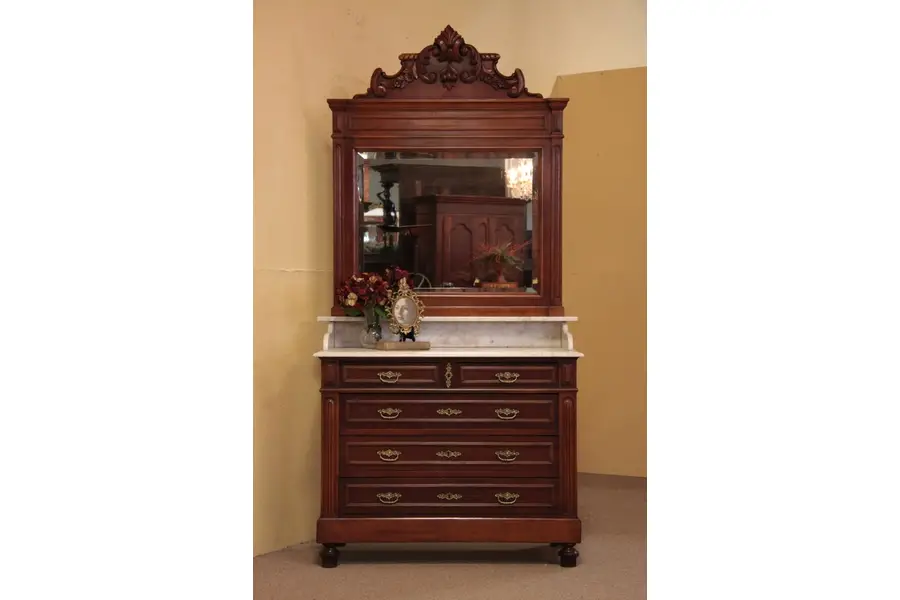 Photo of Victorian Antique 1890 Dresser, Marble Top & Mirror