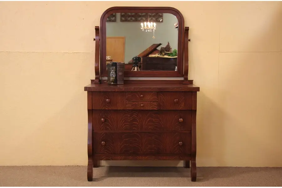 Photo of Quartersawn Oak Chest or Dresser, Mirror