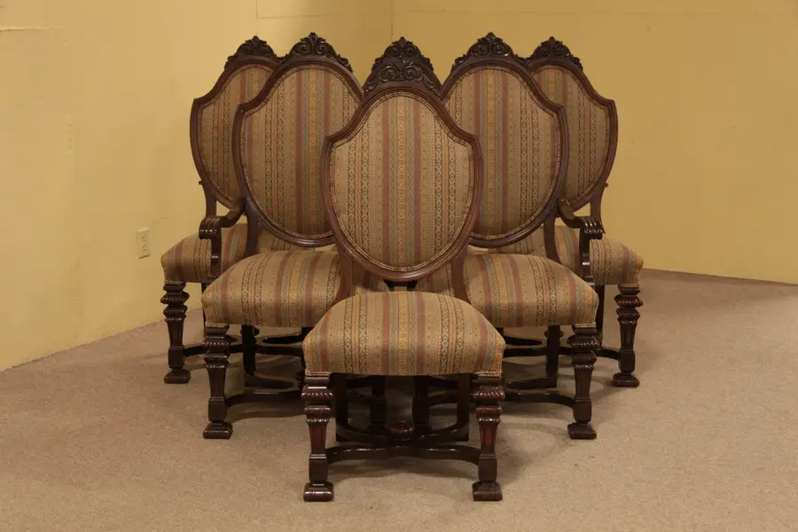 Photo of Set of 6 Renaissance Carved Walnut Dining Chairs