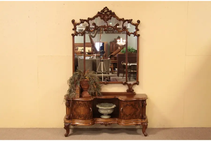Photo of Carved Antique Hall Console Mirror or Vanity