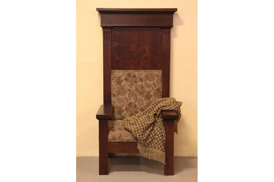 Photo of Arts & Crafts Mission Oak Tall Throne or Hall Chair