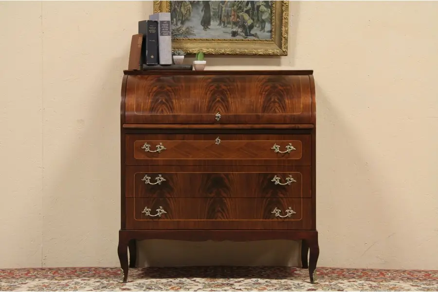 Photo of Traditional Cylinder Roll Top Secretary Desk