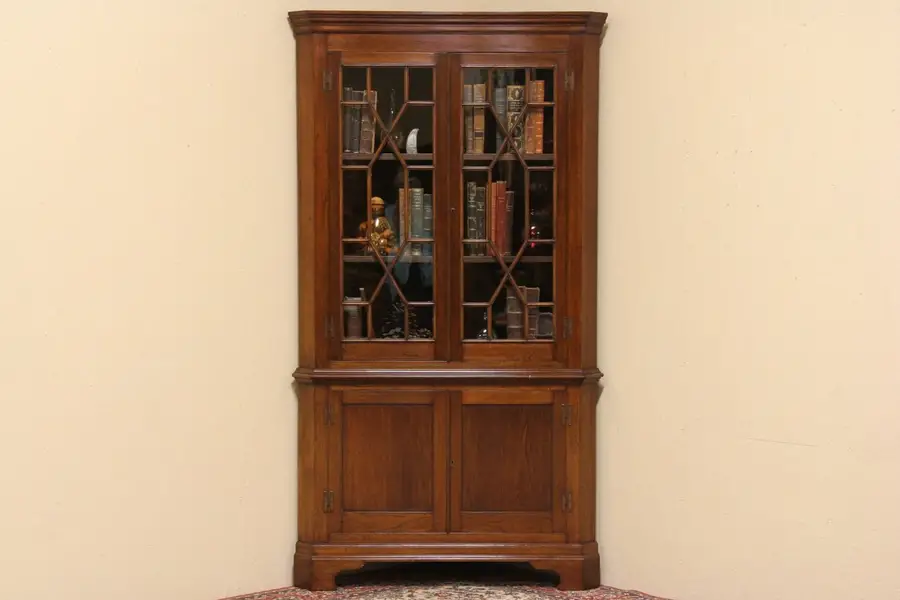 Photo of Corner Cabinet 1900 Antique Wavy Glass Doors