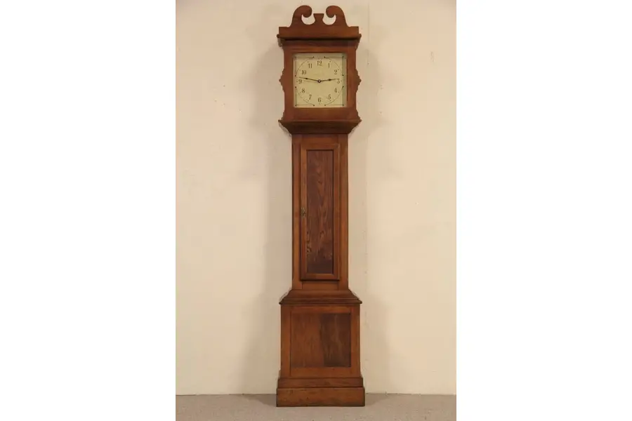 Photo of Oak Antique 1910 Grandfather Tall Case Clock, Quartz Battery Movement
