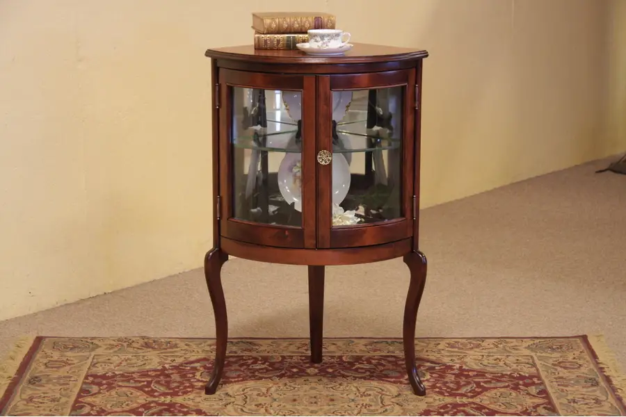 Photo of Curved Glass Antique Corner Curio Cabinet