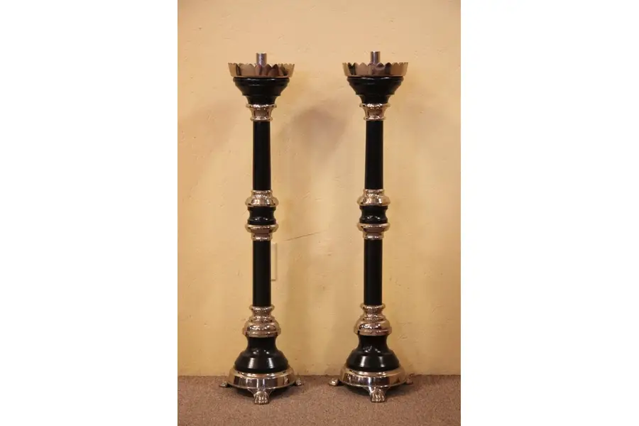 Photo of Pair of Art Deco Nickel & Ebony Floor Candlesticks