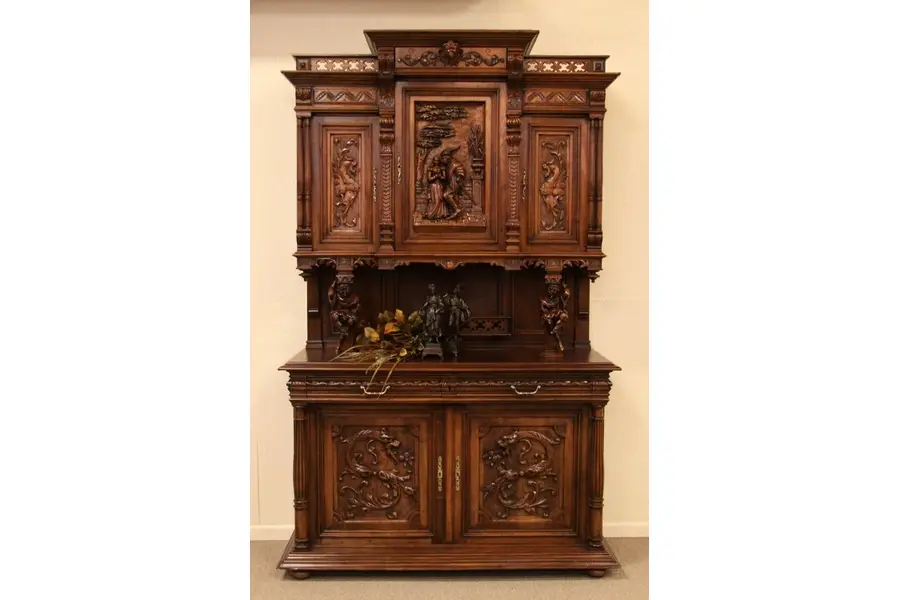 Photo of Carved Walnut 8' Jester Cabinet 1890's
