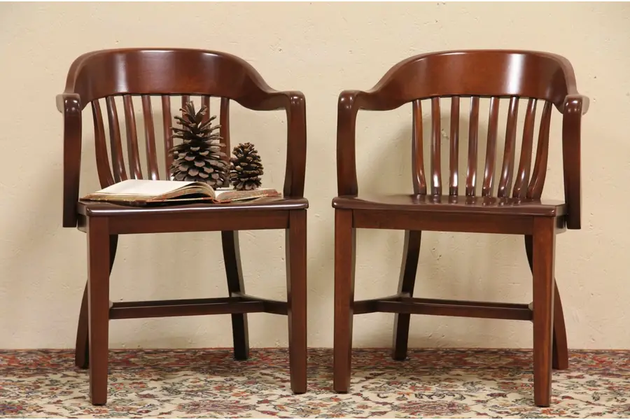 Photo of Pair of Antique Banker's Armchairs, 1920
